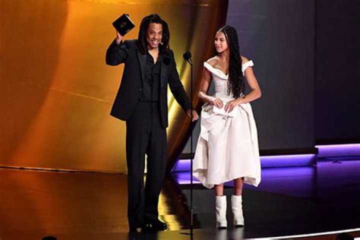 Blue Ivy Stuns in White Dress as She Joins Dad Jay-Z On Stage For Grammys Speech